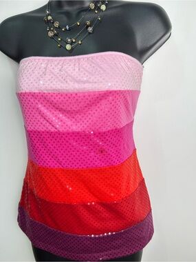 NWOT Vintage Express Y2K Strapless Sequins Tube Top In Beautiful Stripes